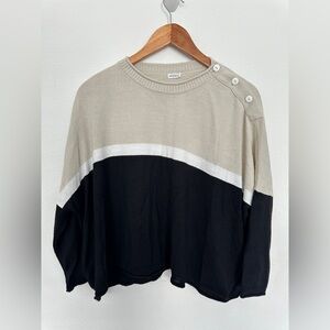 Mersea Catalina Cropped Color Block Sweater Black‎ Tan Cream One Size